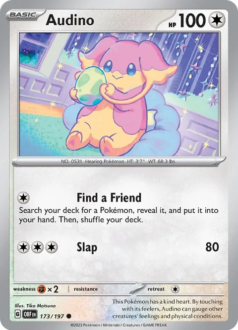 Audino #173/197 Reverse Holofoil Pokémon card from Obsidian Flames