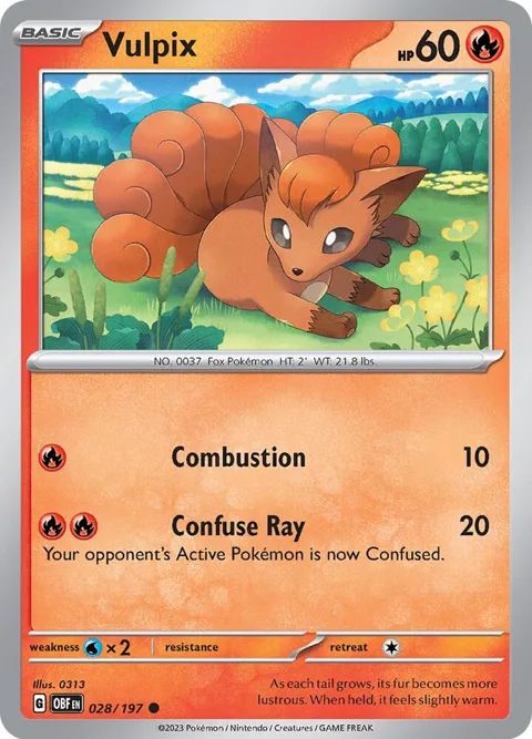 Vulpix #028/197 Pokémon card from Obsidian Flames