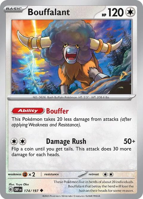Bouffalant #174/197 Reverse Holofoil Pokémon card from Obsidian Flames