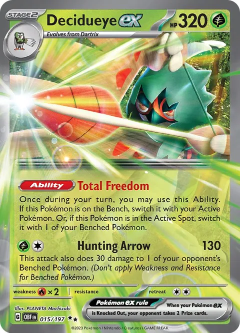 Decidueye ex #015/197 Holofoil Pokémon card from Obsidian Flames