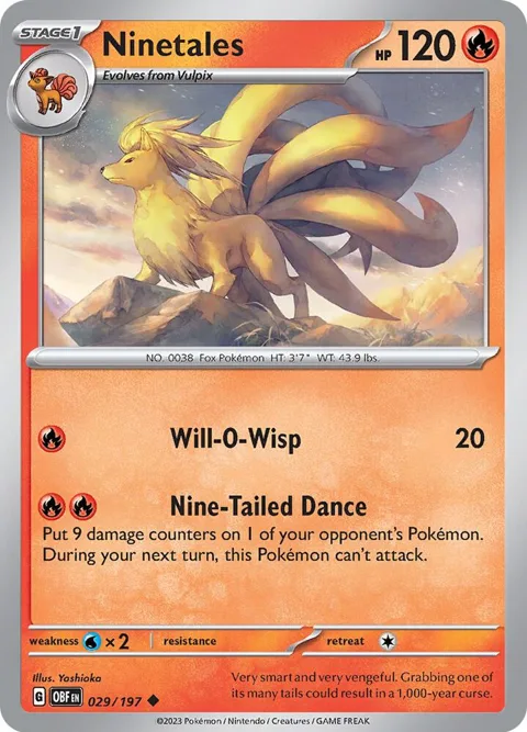 Ninetales #029/197 Reverse Holofoil Pokémon card from Obsidian Flames
