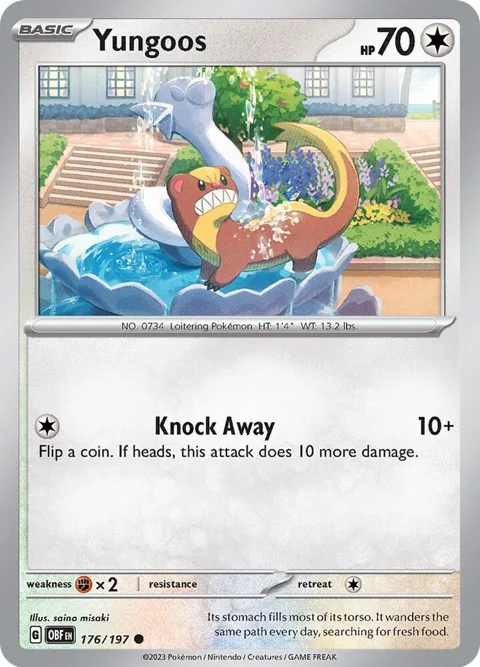 Yungoos #176/197 Reverse Holofoil Pokémon card from Obsidian Flames