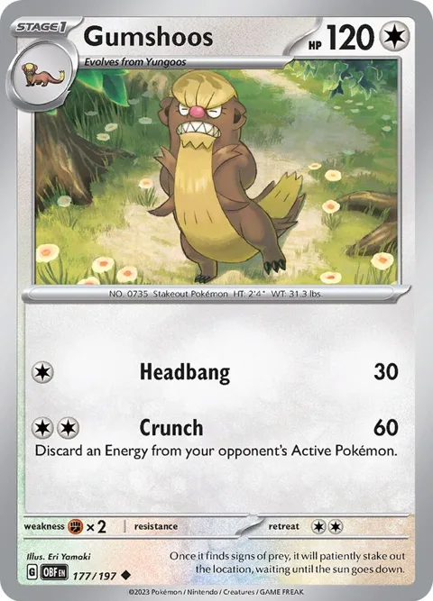 Gumshoos #177/197 Reverse Holofoil Pokémon card from Obsidian Flames
