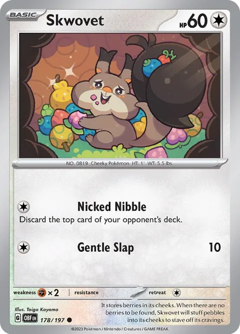 Skwovet #178/197 Reverse Holofoil Pokémon card from Obsidian Flames