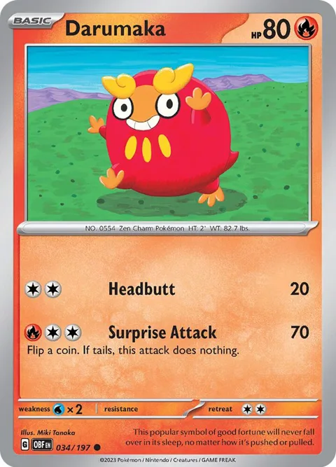 Darumaka #034/197 Pokémon card from Obsidian Flames