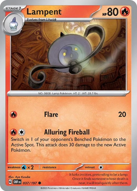 Lampent #037/197 Reverse Holofoil Pokémon card from Obsidian Flames
