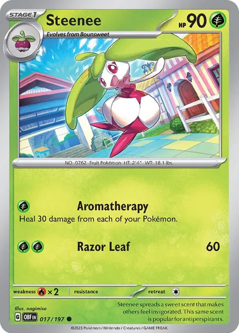 Steenee #017/197 Reverse Holofoil Pokémon card from Obsidian Flames