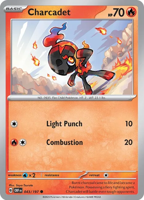 Charcadet #043/197 Reverse Holofoil Pokémon card from Obsidian Flames