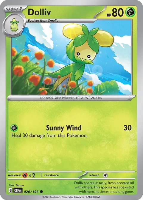 Dolliv #020/197 Reverse Holofoil Pokémon card from Obsidian Flames