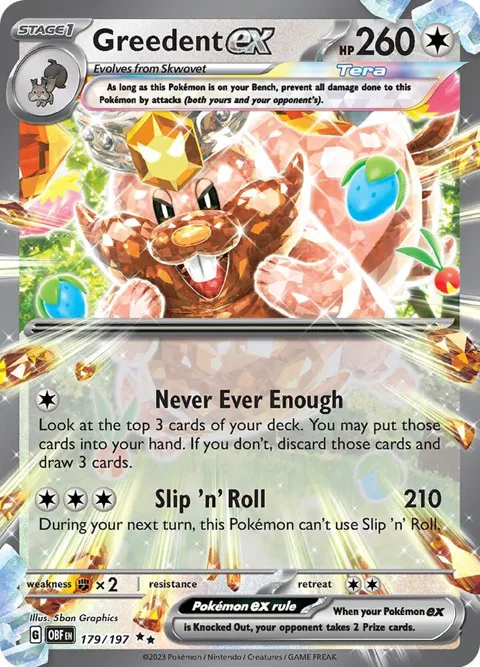 Greedent ex #179/197 Holofoil Pokémon card from Obsidian Flames