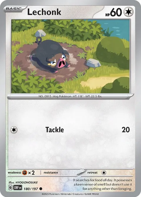 Lechonk #180/197 Pokémon card from Obsidian Flames