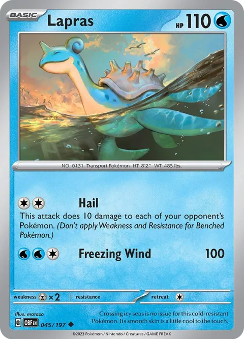 Lapras #045/197 Reverse Holofoil Pokémon card from Obsidian Flames