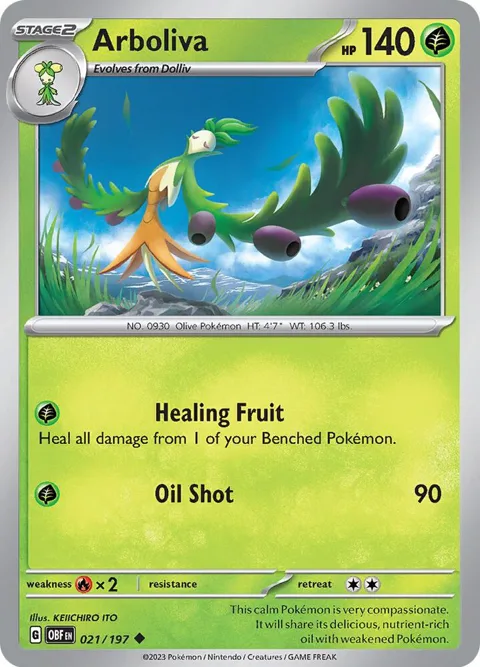 Arboliva #021/197 Reverse Holofoil Pokémon card from Obsidian Flames