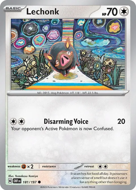 Lechonk #181/197 Reverse Holofoil Pokémon card from Obsidian Flames