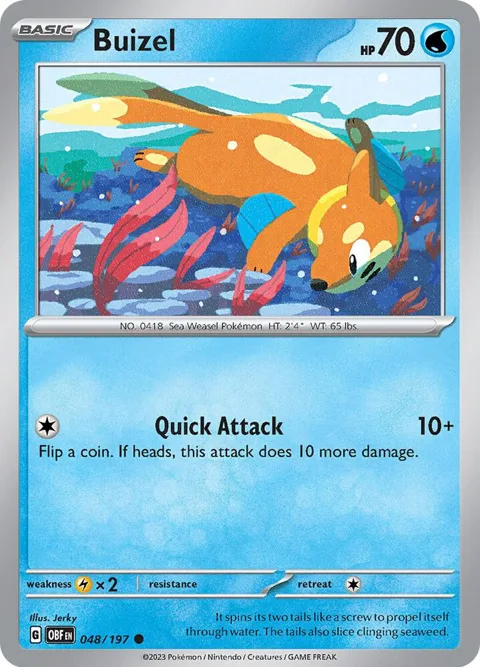 Buizel #048/197 Reverse Holofoil Pokémon card from Obsidian Flames