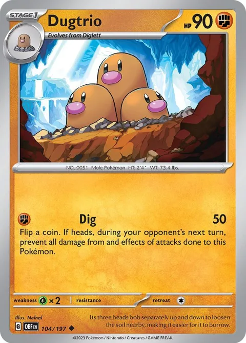 Dugtrio #104/197 Pokémon card from Obsidian Flames