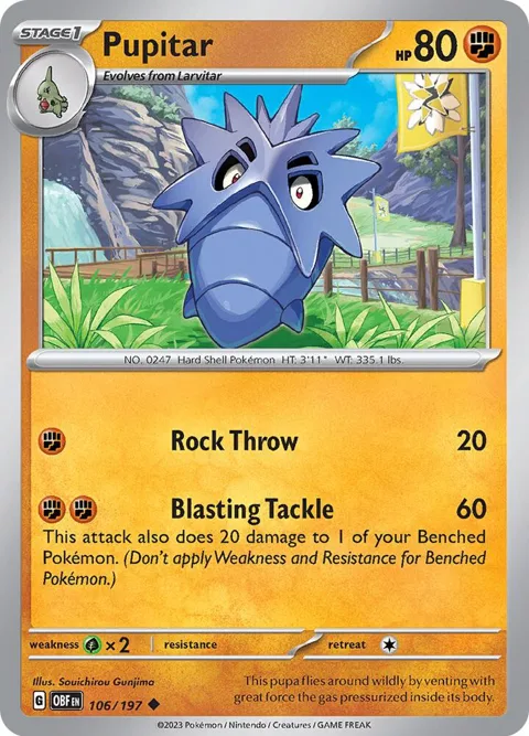 Pupitar #106/197 Pokémon card from Obsidian Flames
