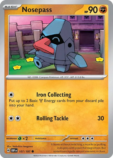 Nosepass #107/197 Reverse Holofoil Pokémon card from Obsidian Flames
