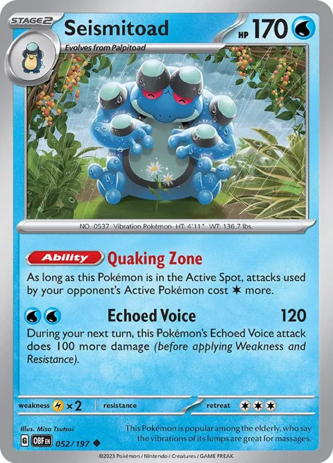 Seismitoad #052/197 Reverse Holofoil Pokémon card from Obsidian Flames
