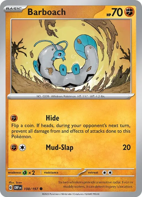 Barboach #108/197 Pokémon card from Obsidian Flames