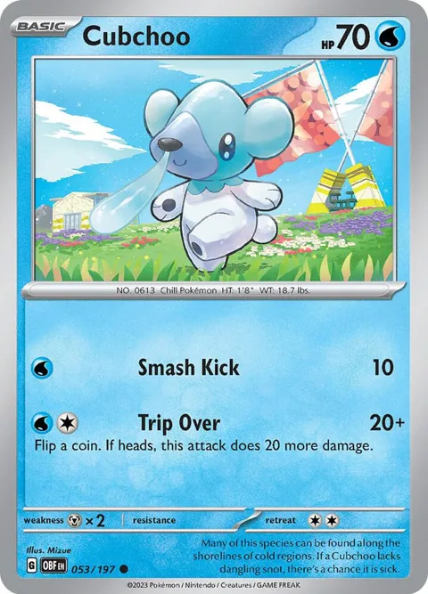 Cubchoo #053/197 Reverse Holofoil Pokémon card from Obsidian Flames