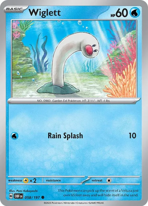 Wiglett #058/197 Pokémon card from Obsidian Flames