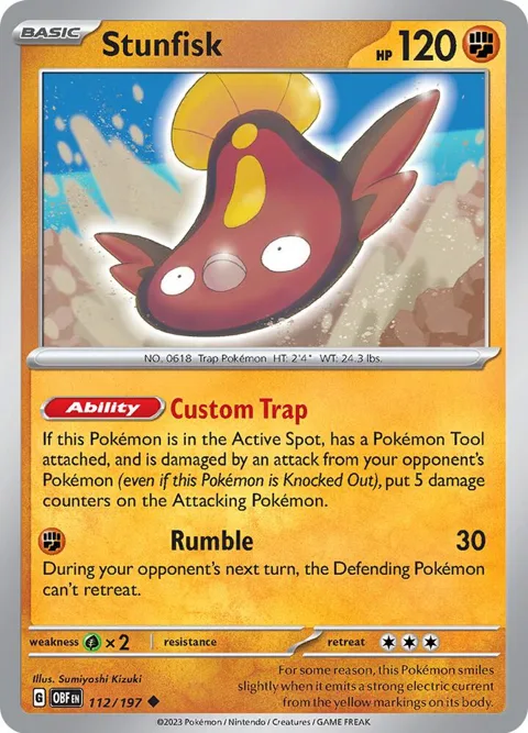 Stunfisk #112/197 Reverse Holofoil Pokémon card from Obsidian Flames