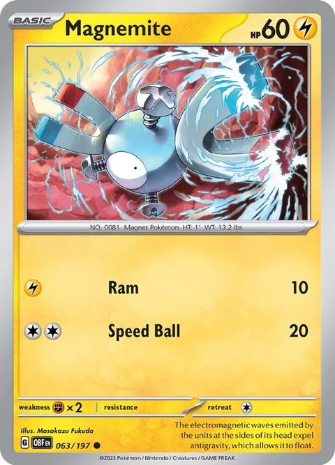 Magnemite #063/197 Reverse Holofoil Pokémon card from Obsidian Flames