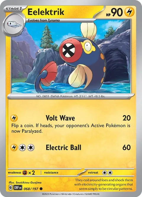 Eelektrik #068/197 Reverse Holofoil Pokémon card from Obsidian Flames
