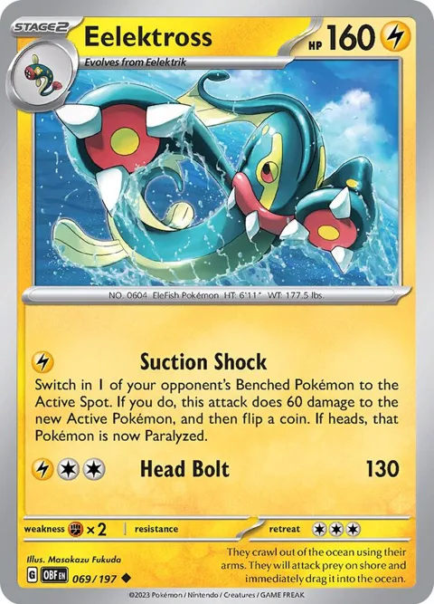 Eelektross #069/197 Pokémon card from Obsidian Flames