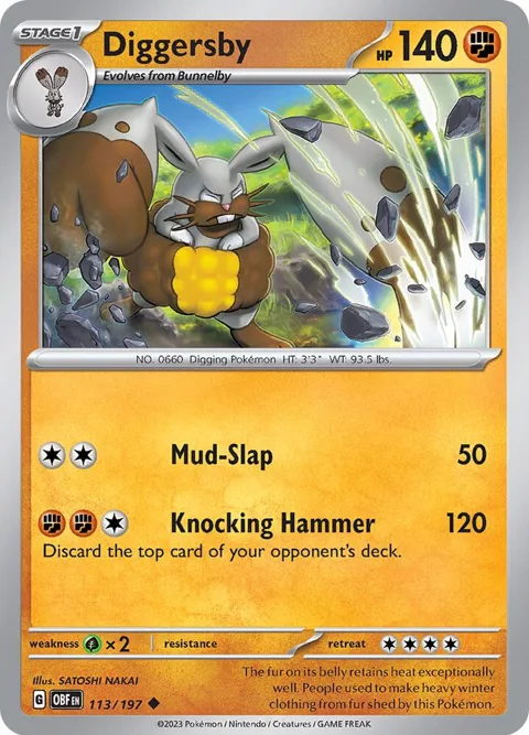 Diggersby #113/197 Reverse Holofoil Pokémon card from Obsidian Flames