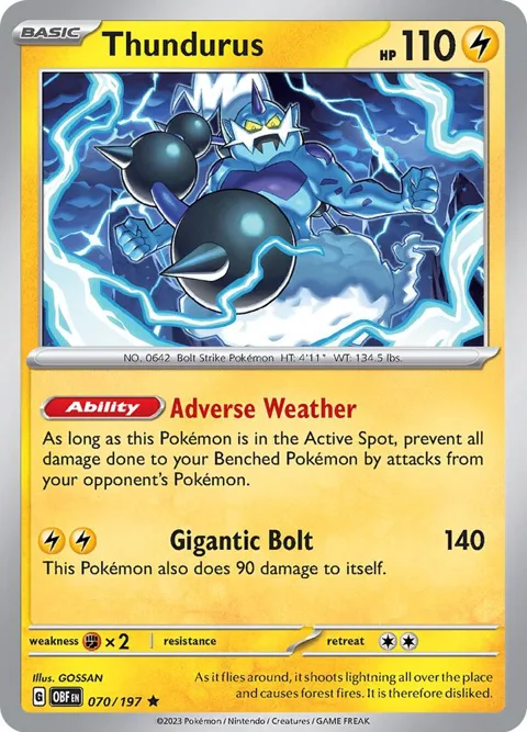 Thundurus #070/197 Reverse Holofoil Pokémon card from Obsidian Flames