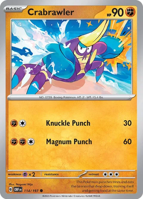 Crabrawler #114/197 Pokémon card from Obsidian Flames