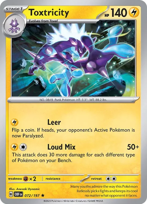 Toxtricity #072/197 Reverse Holofoil Pokémon card from Obsidian Flames