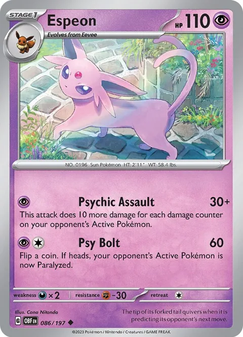 Espeon #086/197 Pokémon card from Obsidian Flames