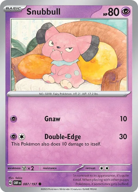 Snubbull #087/197 Reverse Holofoil Pokémon card from Obsidian Flames