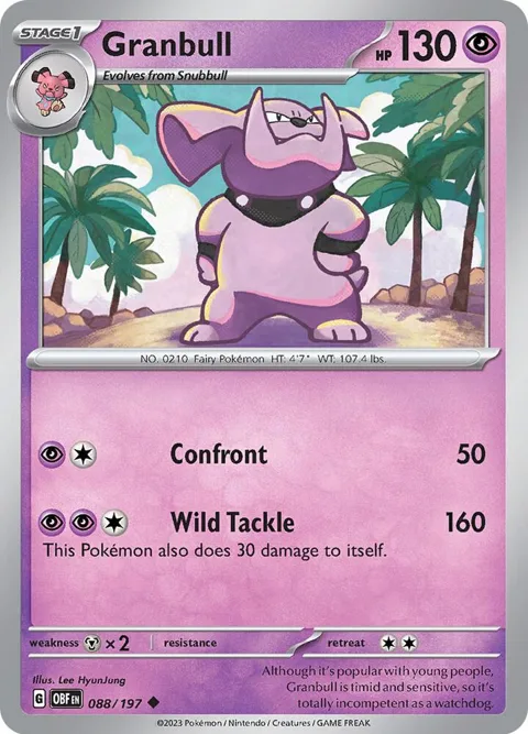 Granbull #088/197 Reverse Holofoil Pokémon card from Obsidian Flames