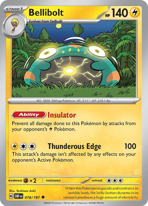 Bellibolt #078/197 Pokémon card from Obsidian Flames