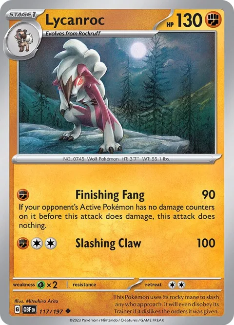 Lycanroc #117/197 Pokémon card from Obsidian Flames