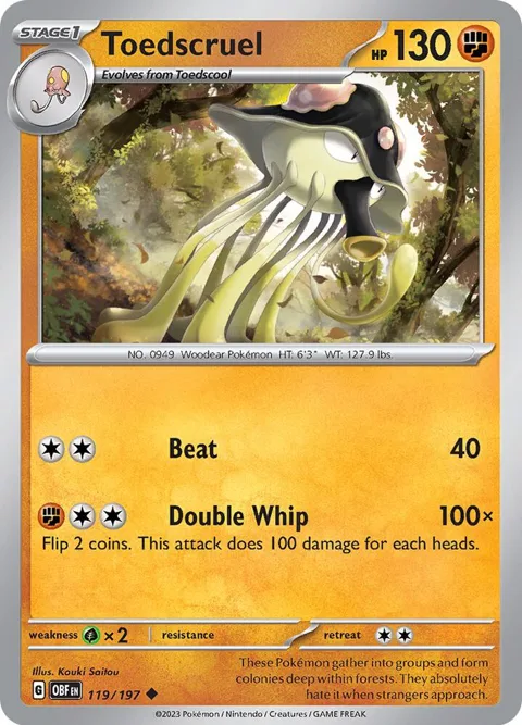 Toedscruel #119/197 Reverse Holofoil Pokémon card from Obsidian Flames
