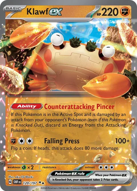 Klawf ex #120/197 Holofoil Pokémon card from Obsidian Flames