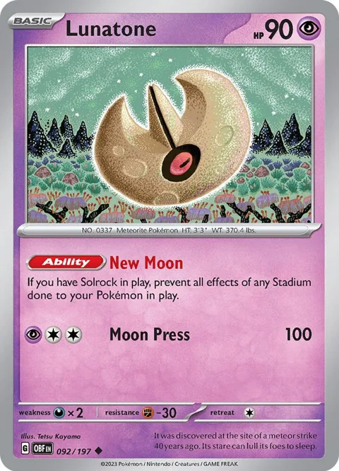 Lunatone #092/197 Pokémon card from Obsidian Flames
