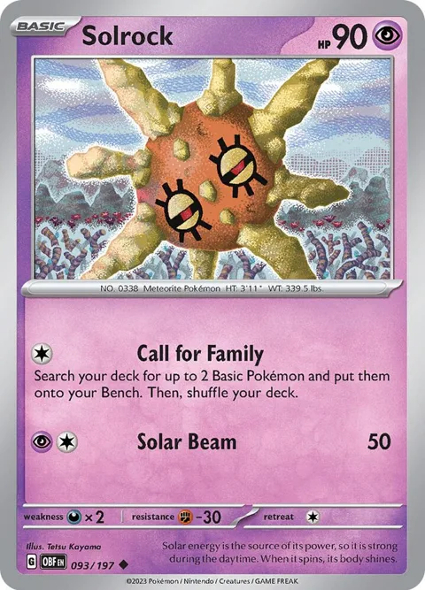 Solrock #093/197 Pokémon card from Obsidian Flames