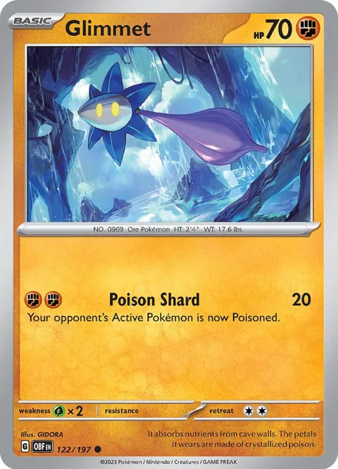 Glimmet #122/197 Pokémon card from Obsidian Flames