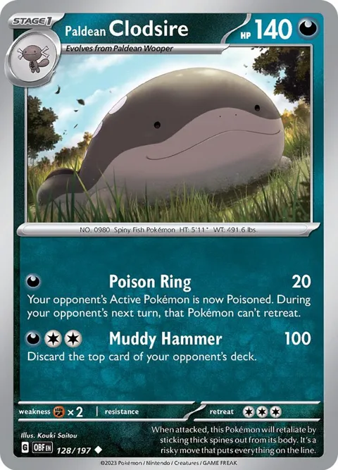 Paldean Clodsire #128/197 Reverse Holofoil Pokémon card from Obsidian Flames