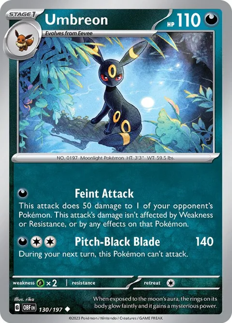 Umbreon #130/197 Pokémon card from Obsidian Flames
