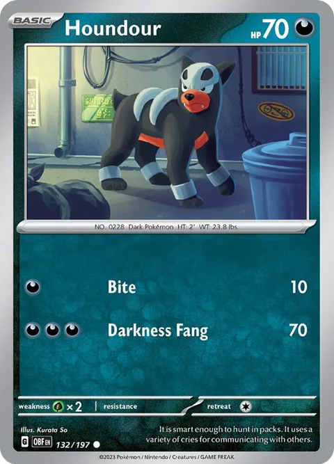 Houndour #132/197 Pokémon card from Obsidian Flames