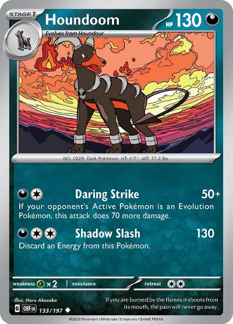 Houndoom #133/197 Pokémon card from Obsidian Flames