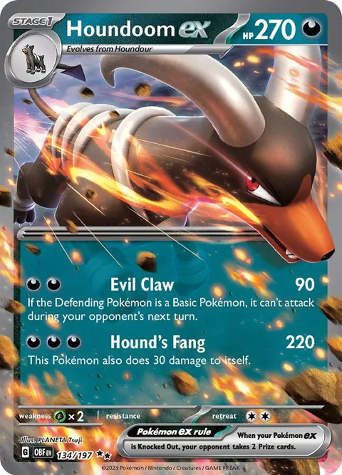 Houndoom ex #134/197 Holofoil Pokémon card from Obsidian Flames