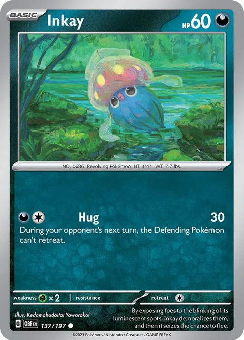 Inkay #137/197 Reverse Holofoil Pokémon card from Obsidian Flames